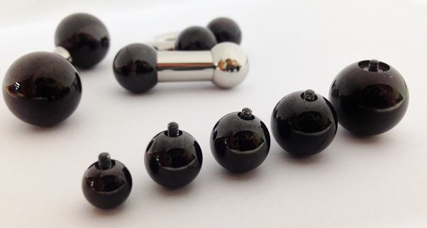 Black PVD Coated Counter-Sunk Steel Ball in 5 Sizes for 2g Internally-Threaded Jewelry