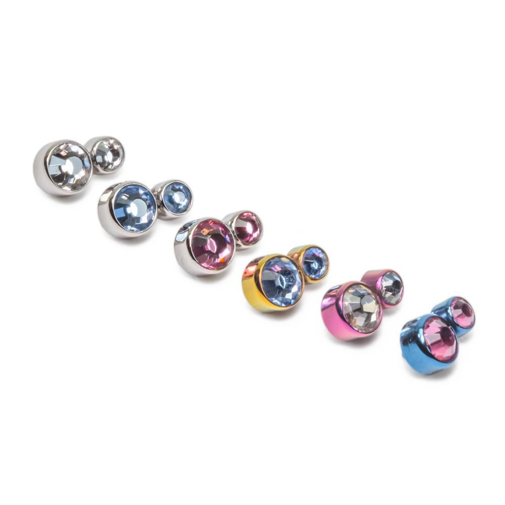 14g-12g Internally Threaded Stacked Jewel Cluster Top - Anodized with Labret Shaft