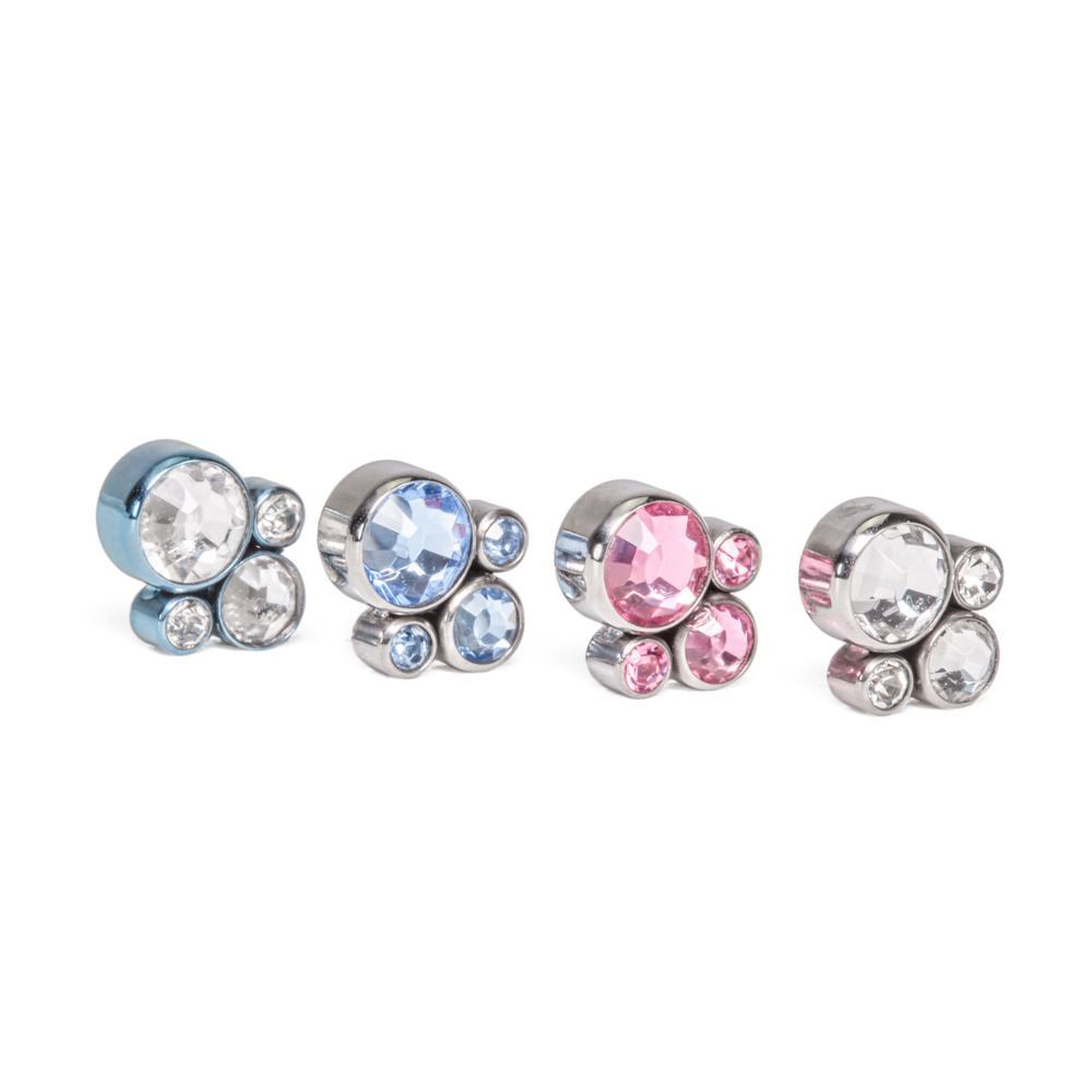 18g-16g Internally Threaded Jewel Bubble Cluster Top - Anodized with Labret Shaft