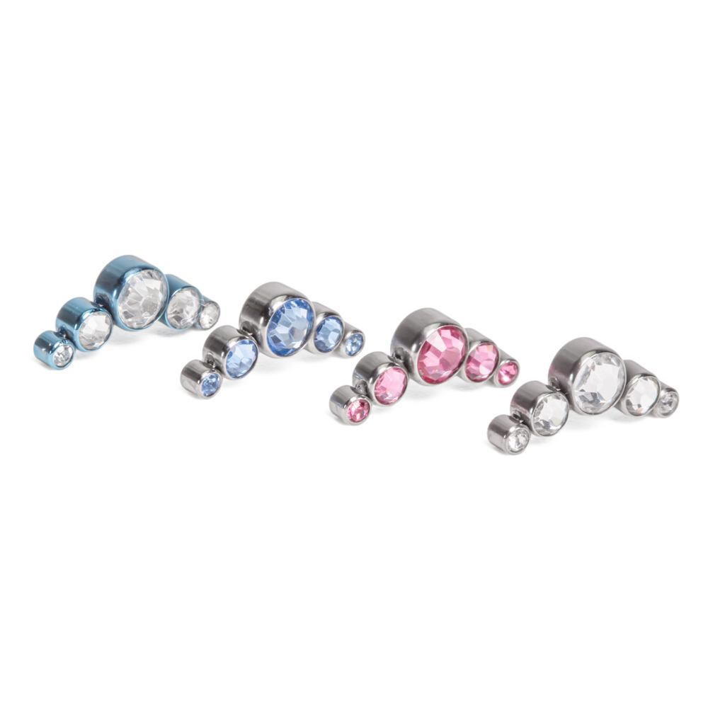 Threaded Single Color Crescent Jeweled Cluster Top with Post - Anodized