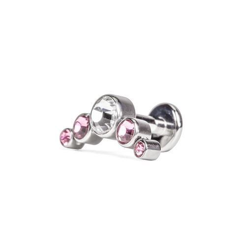 Tilum 18g-16g Internally Threaded Pink and Crystal Crescent Jewel Cluster Top - Price Per 1