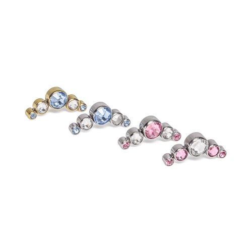 18g-16g Internally Threaded Alternating Color Crescent Top - Crystal Jewel Center