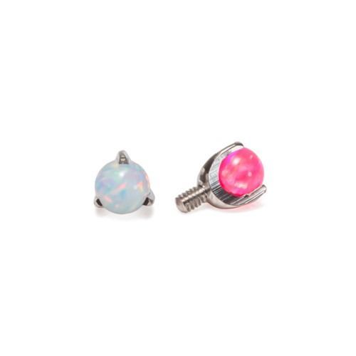 14g - 12g Internal 5mm Prong-Set Opal Ball - Hot Pink and White