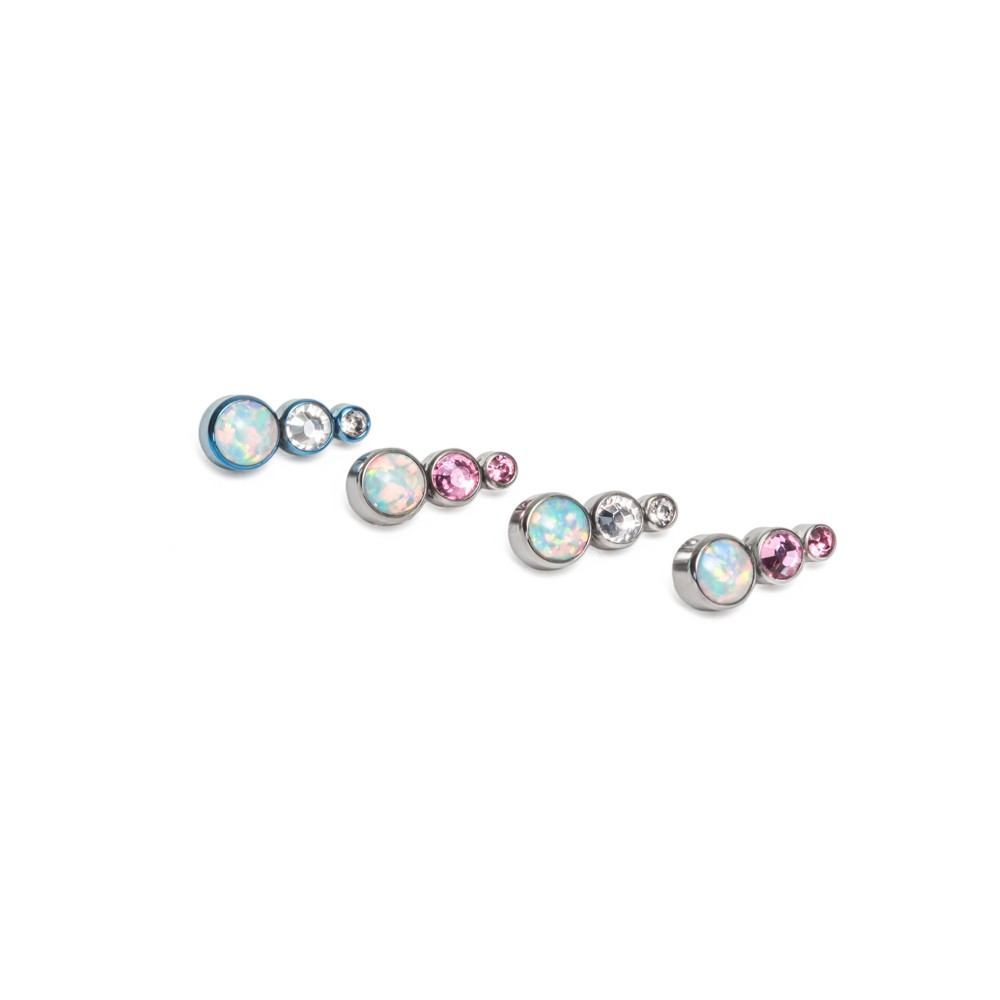 18g-16g Internally Threaded White Opal Tear Drop Cluster Top with Jewels - Colors