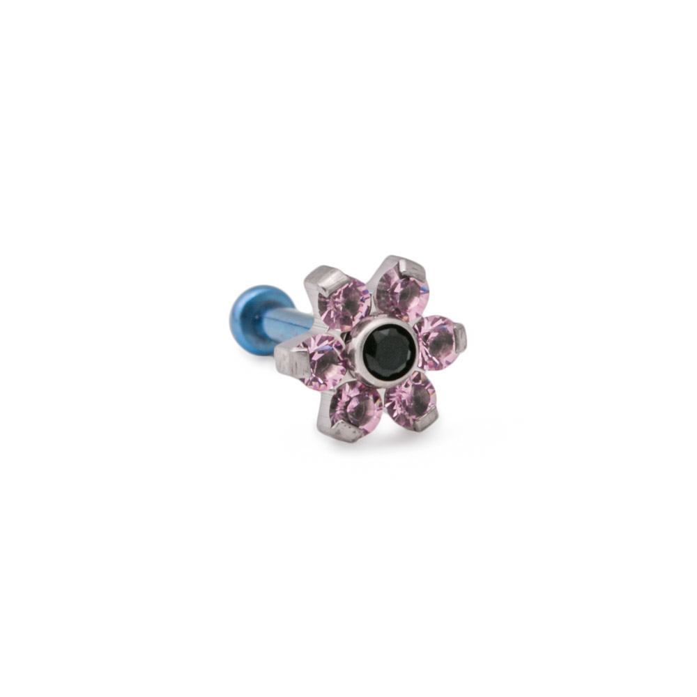 Tilum 18g-16g Internally Threaded Titanium Jewel Flower Top with Black Center - Choose Petal Jewel Color - Price Per 1