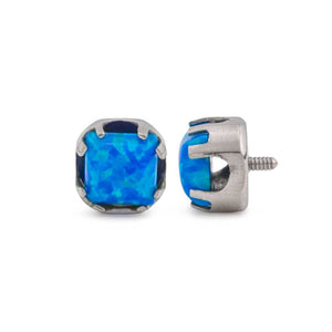 14g–12g Internally Threaded Titanium Corner Prong-Set Square Opal Top — 5mm — Price Per 1 - Painful Pleasures