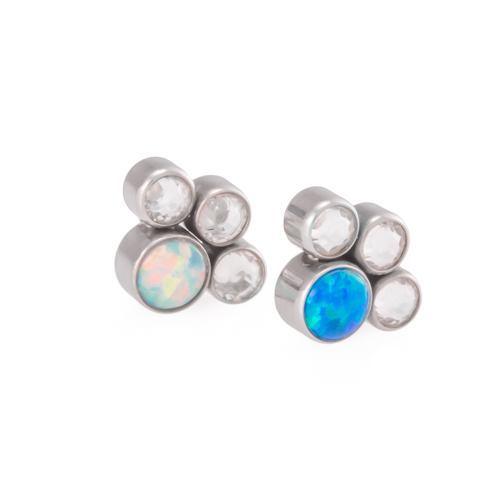 18g-16g Internally Threaded Opal Paw Print Cluster Top with Jewels - Colors