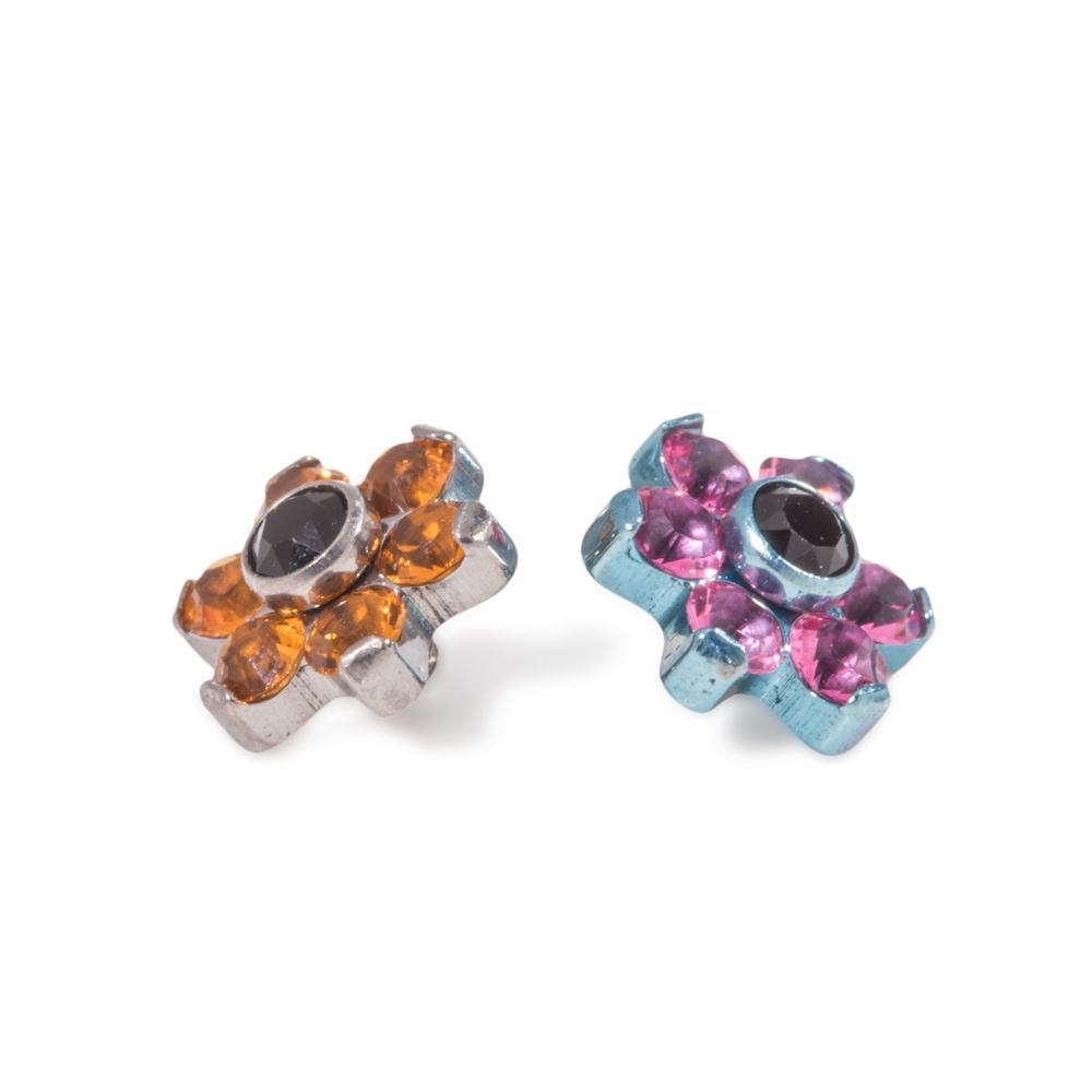 14g-12g Internally Threaded Titanium Jewel Flower Top with Black Center – Orange and Yellow