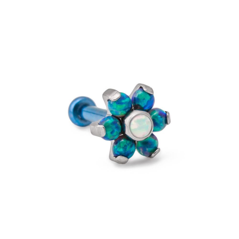 18g–16g Internally Threaded Titanium Opal Flower Top with White Opal Center