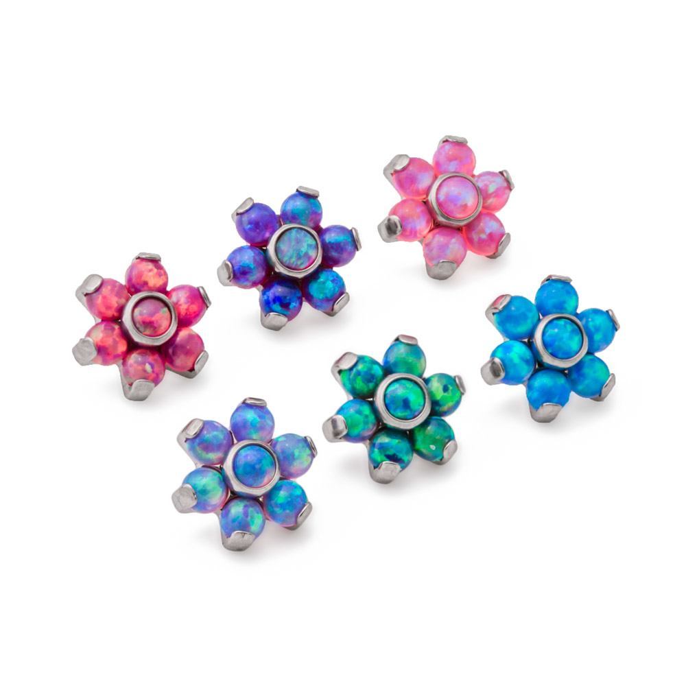 Internally Threaded Titanium Opal Flower Top with Opal Center — Anodized
