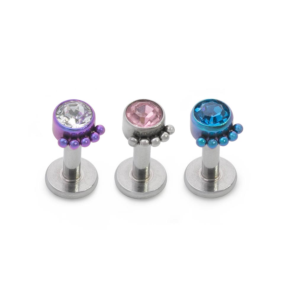 14g–12g Internally Threaded Micron Bead Row Jewel Titanium Top — Price Per 1 (Anodized Blue)