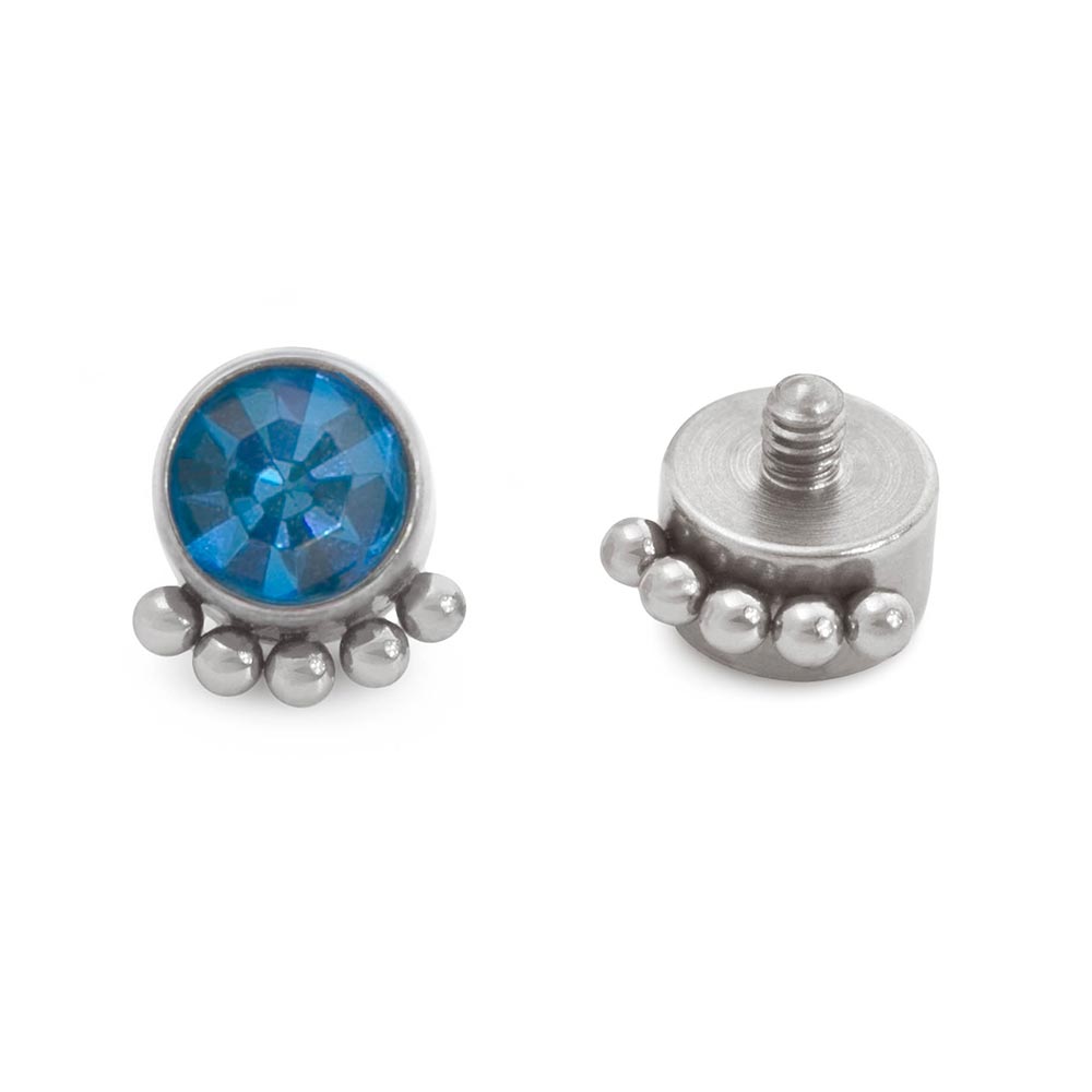 14g–12g Internally Threaded Micron Bead Row Jewel Titanium Top — Price Per 1 (Anodized Threading)