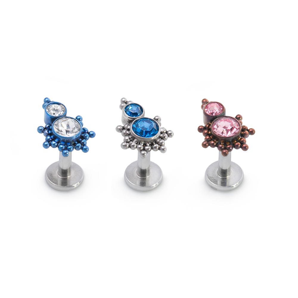 14g–12g Internally Threaded Stacked Micron Beaded Jewel Titanium Top — Price Per 1 (On Labret)