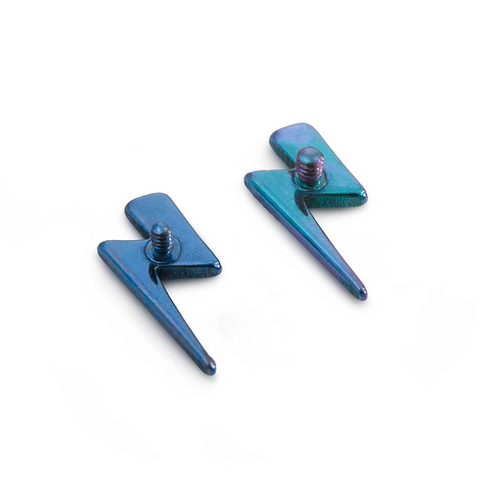 14g–12g Internally Threaded Lightning Bolt Titanium Top — Anodized Example