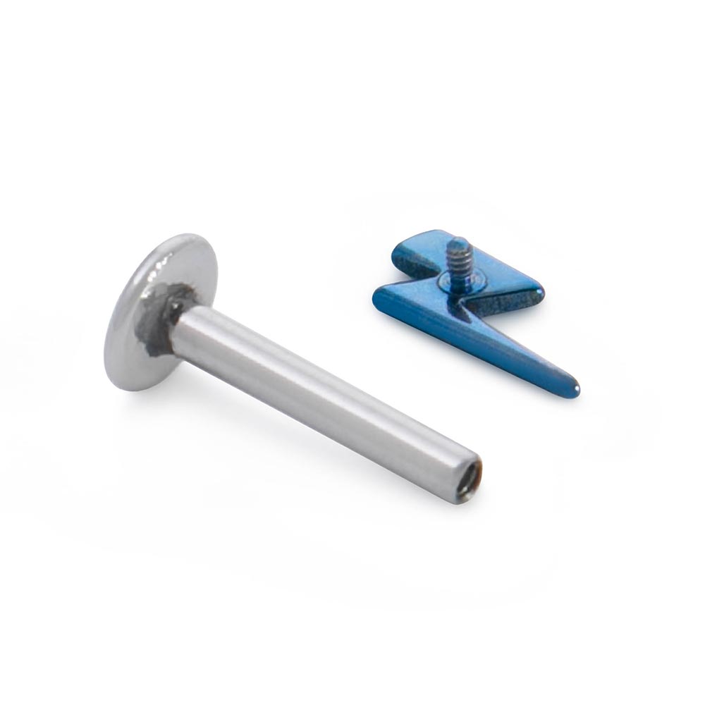 14g–12g Internally Threaded Lightning Bolt Titanium Top — Anodized Example Threaded on Barbell