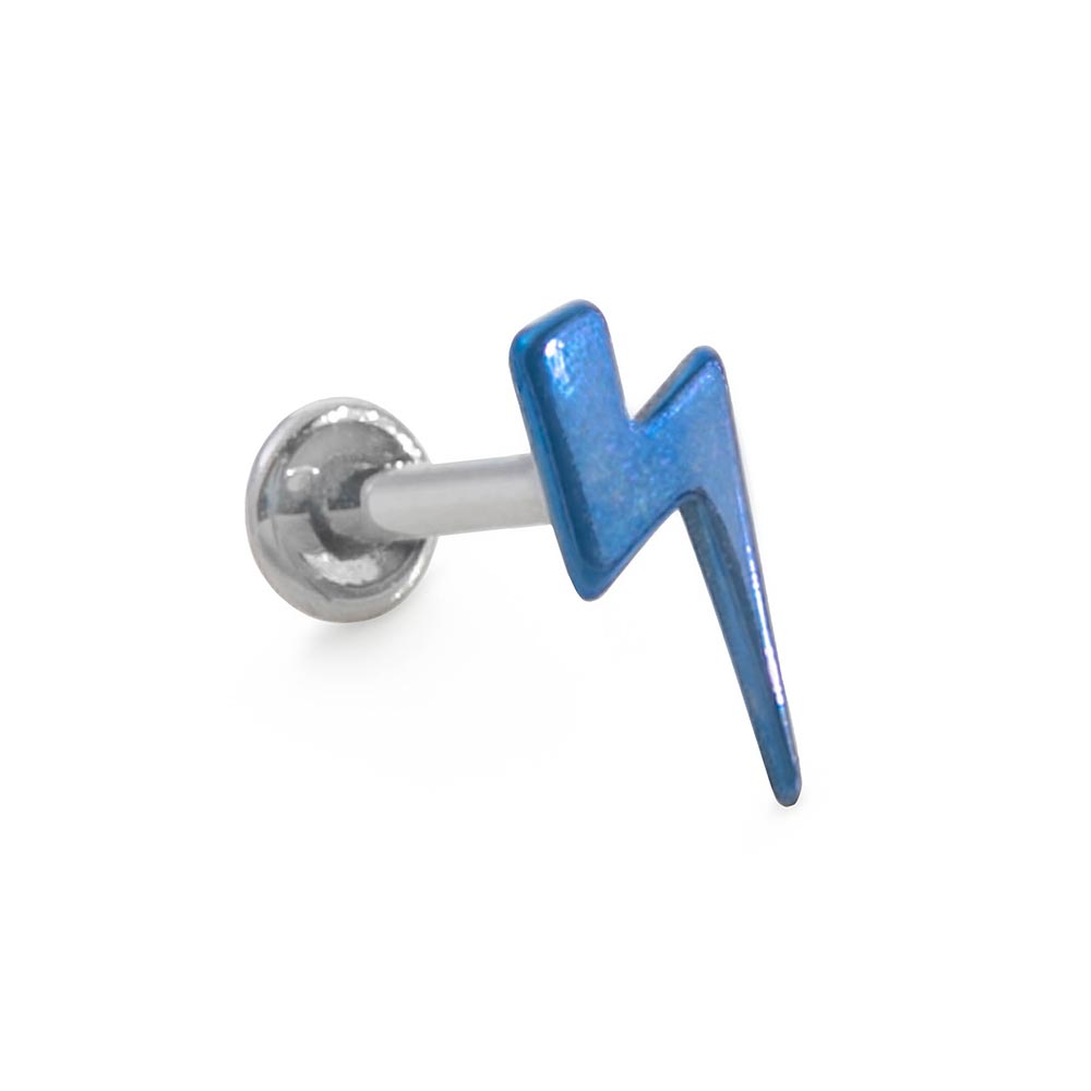 14g–12g Internally Threaded Lightning Bolt Titanium Top — Anodized Example Threading View