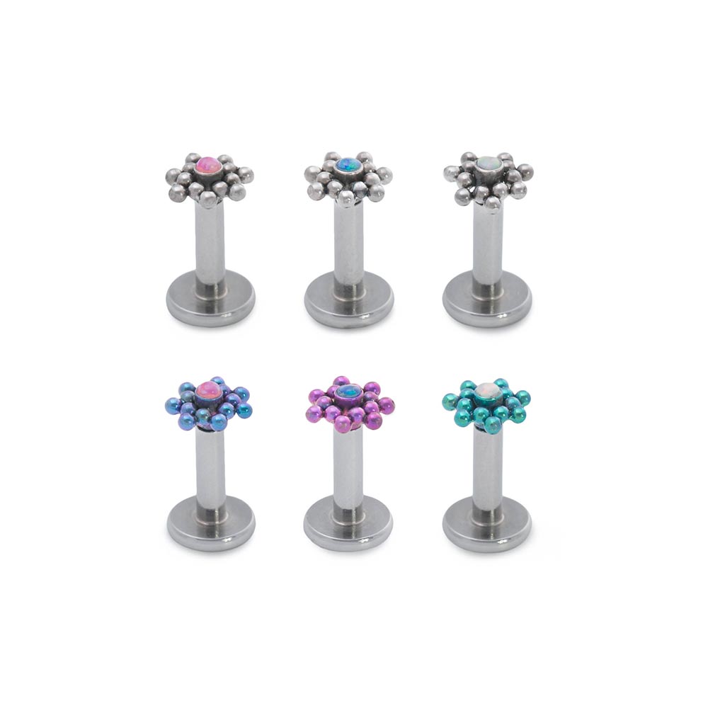 14g–12g Internally Threaded Micron Bead Cluster Titanium Opal Top — Price Per 1 (Color Options)