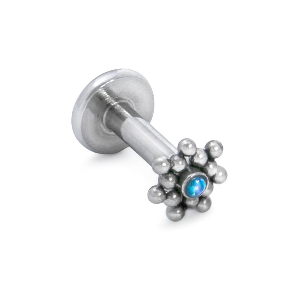 14g–12g Internally Threaded Micron Bead Cluster Titanium Opal Top — Price Per 1 (On Labret)