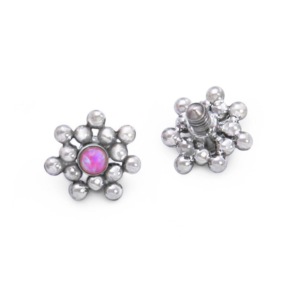 14g–12g Internally Threaded Micron Bead Cluster Titanium Opal Top — Price Per 1 (Pink)