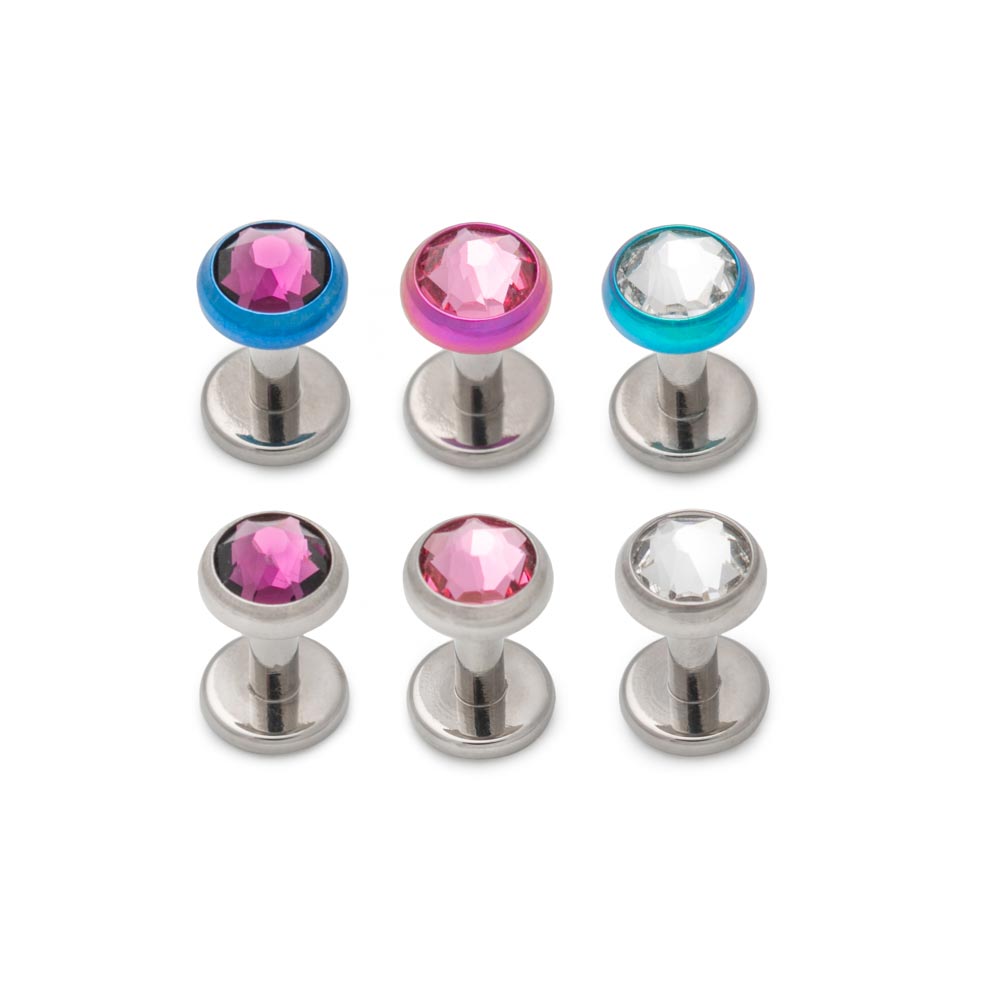 14g–12g Internally Threaded Swarovski Jewel Titanium Top — 5mm — Price Per 1 (pink)
