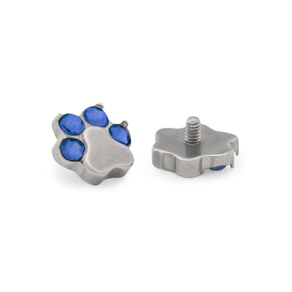 14g–12g Internally Threaded Jewel Paw Print Titanium Top — Price Per 1 (pink)