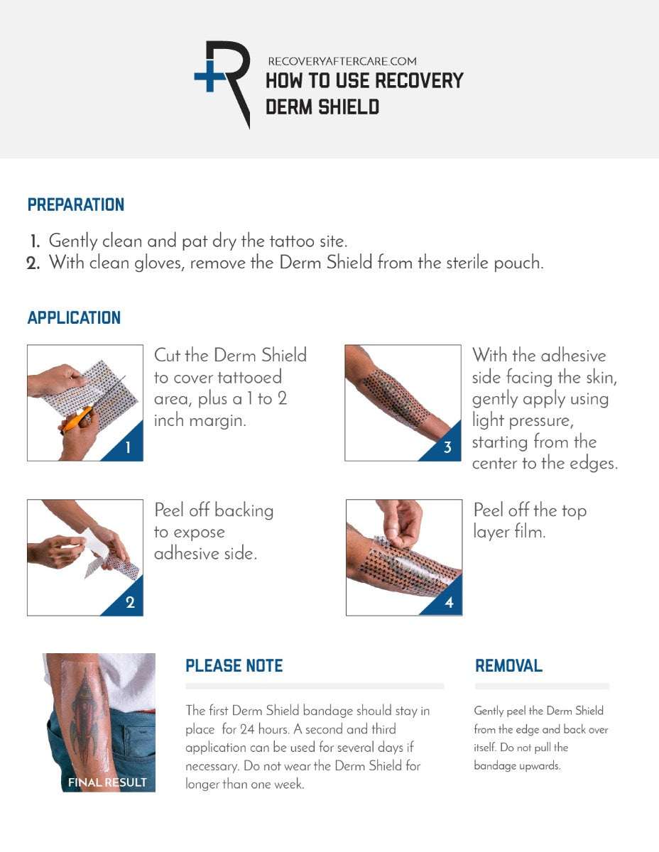 Recovery Derm Shield Instruction Chart
