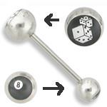 14g 5/8” Double Logo Dice/ 8 ball Straight Barbell - Painful Pleasures