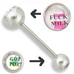 14g 5/8" Double Logo Fuck Milk/ Got Pot? Straight Barbell - Painful Pleasures