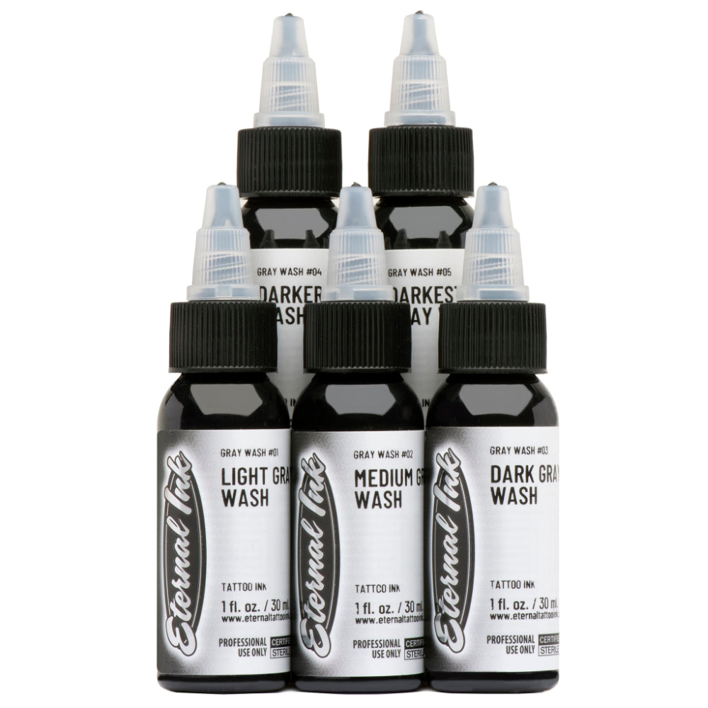 Gray Wash Set of 5 — 4oz Bottles — Eternal Tattoo Ink