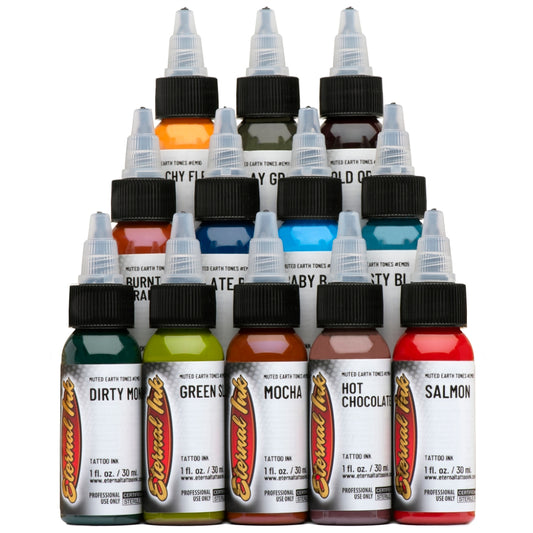 Muted Earth Tone Color Set of 12 - 2oz Bottles - Eternal Tattoo Ink