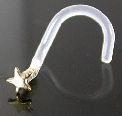 18g Yellow Gold Flat Star BioPlastic Nose Screw — Price Per 1
