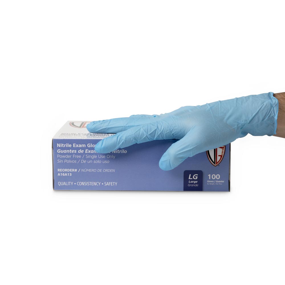 VANGUARD BLUE NITRILE EXAM GLOVES, POWDER-FREE, 100 PCS SIZE