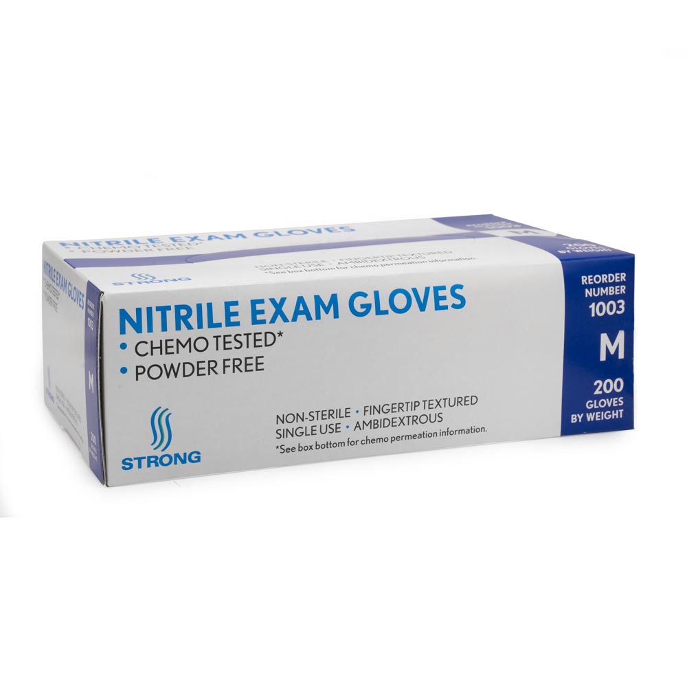 Strong Blue Disposable Nitrile Gloves — Box of 200 (Back of Box)