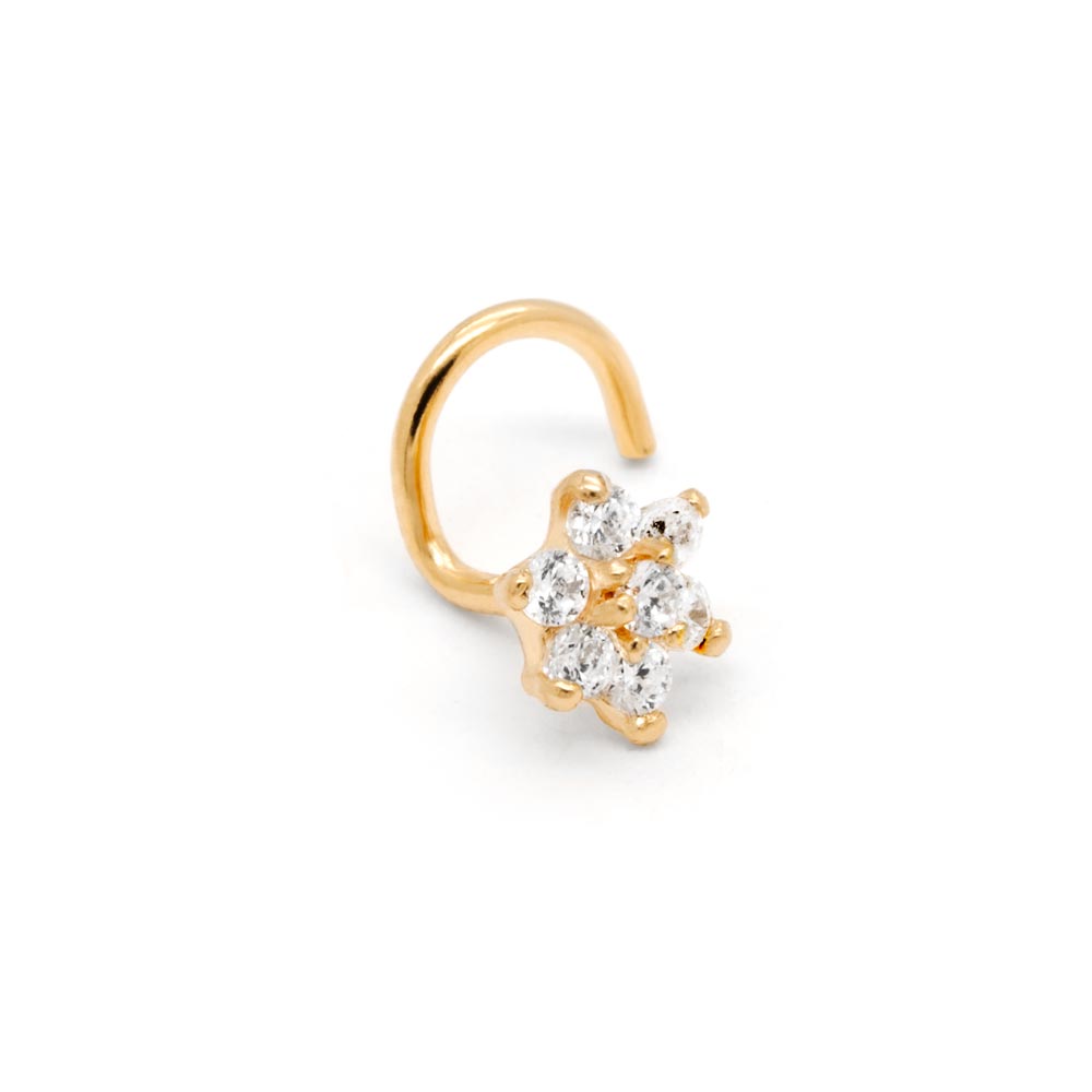 Tilum 20g Yellow Gold Jeweled Flower Nose Screw
