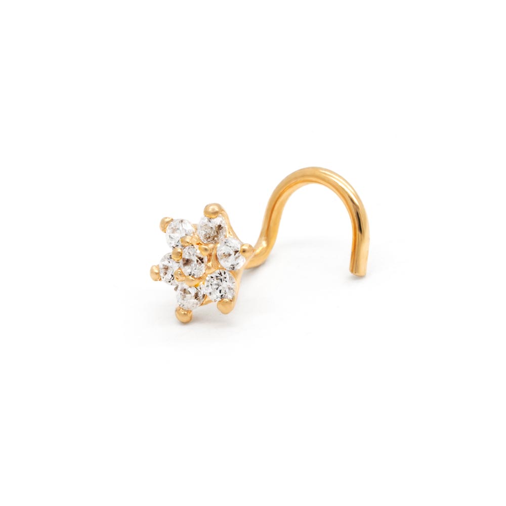 Tilum 20g Yellow Gold Jeweled Flower Nose Screw