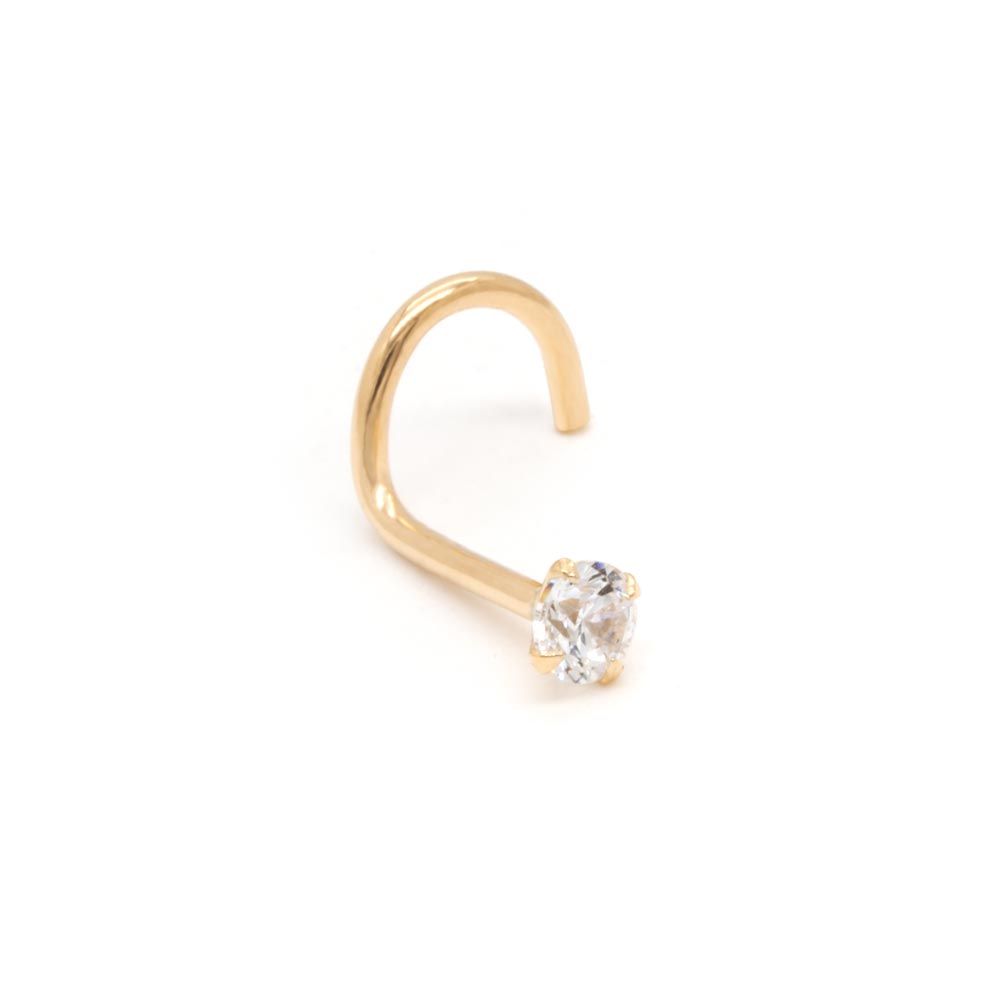 Tilum 20g Yellow Gold Crystal Jewel Nose Screw - Right Bend