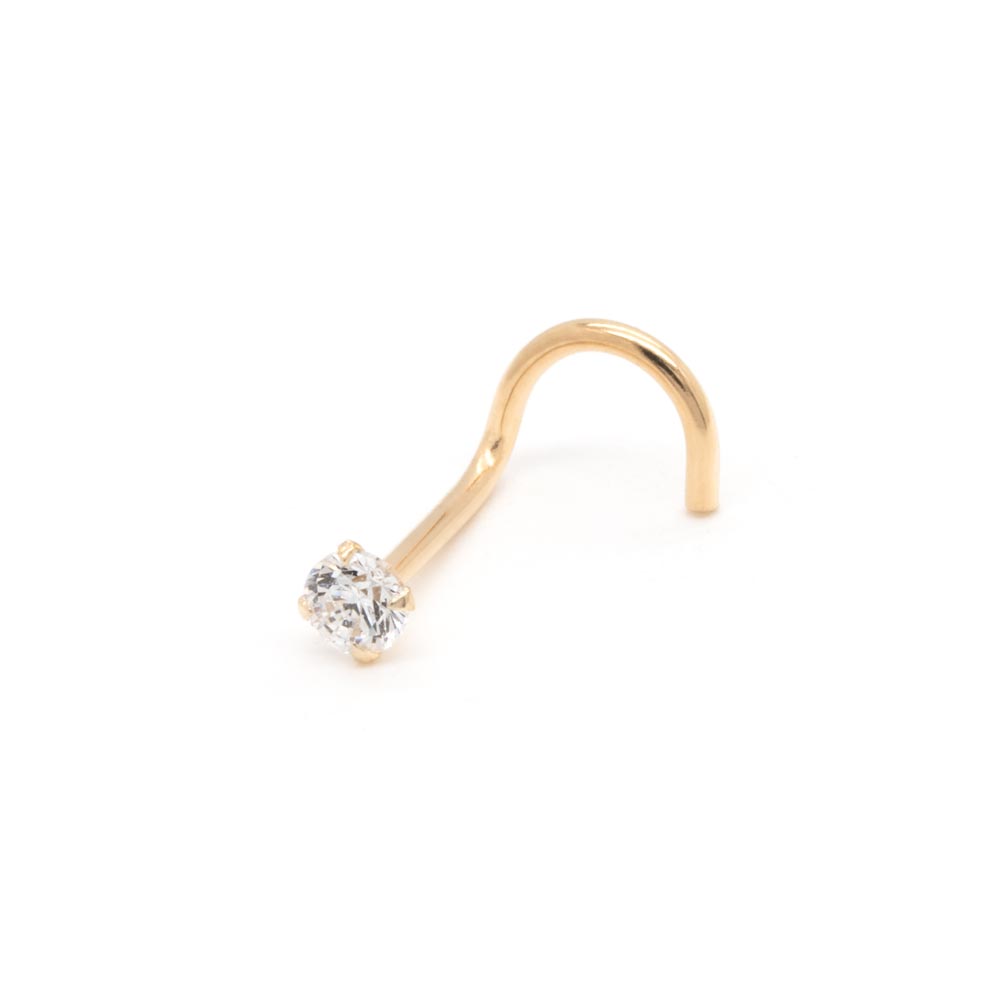 20g Yellow Gold Crystal Jewel Nose Screw (Thumbnail)