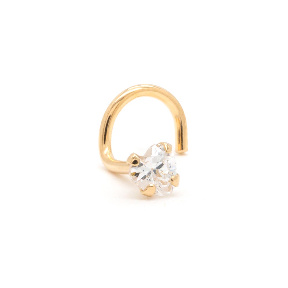 Tilum 20g Yellow Gold Prong Set Jeweled Heart Nose Screw