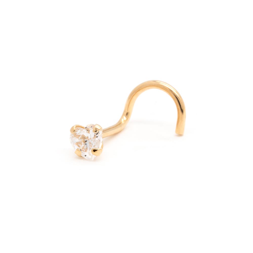 Tilum 20g Yellow Gold Prong Set Jeweled Heart Nose Screw