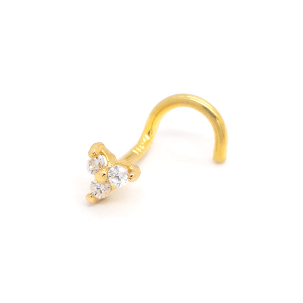 Tilum 18g Yellow Gold Jeweled Trinity Nose Screw