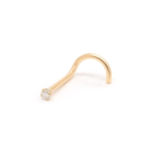 Tilum 20g 1.5mm Real Diamond Yellow Gold Nose Screw - Right Bend