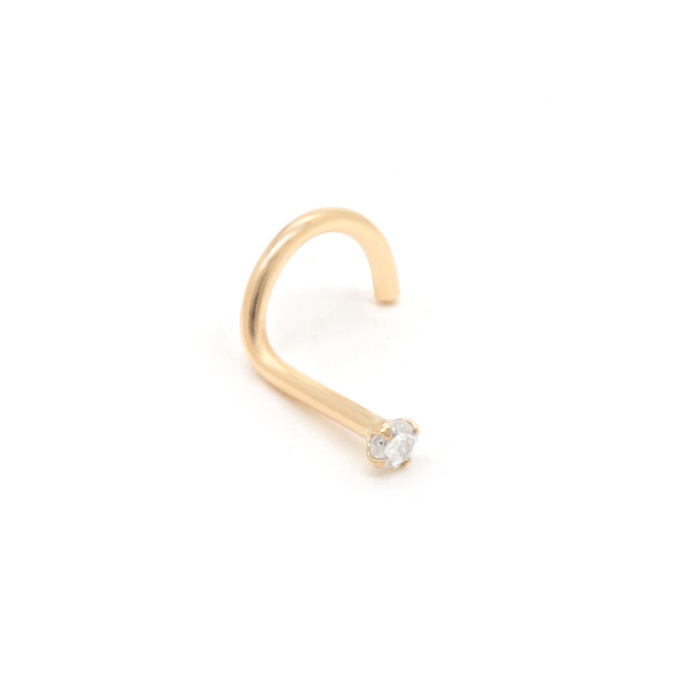 Tilum 20g 1.5mm Real Diamond Yellow Gold Nose Screw - Right Bend