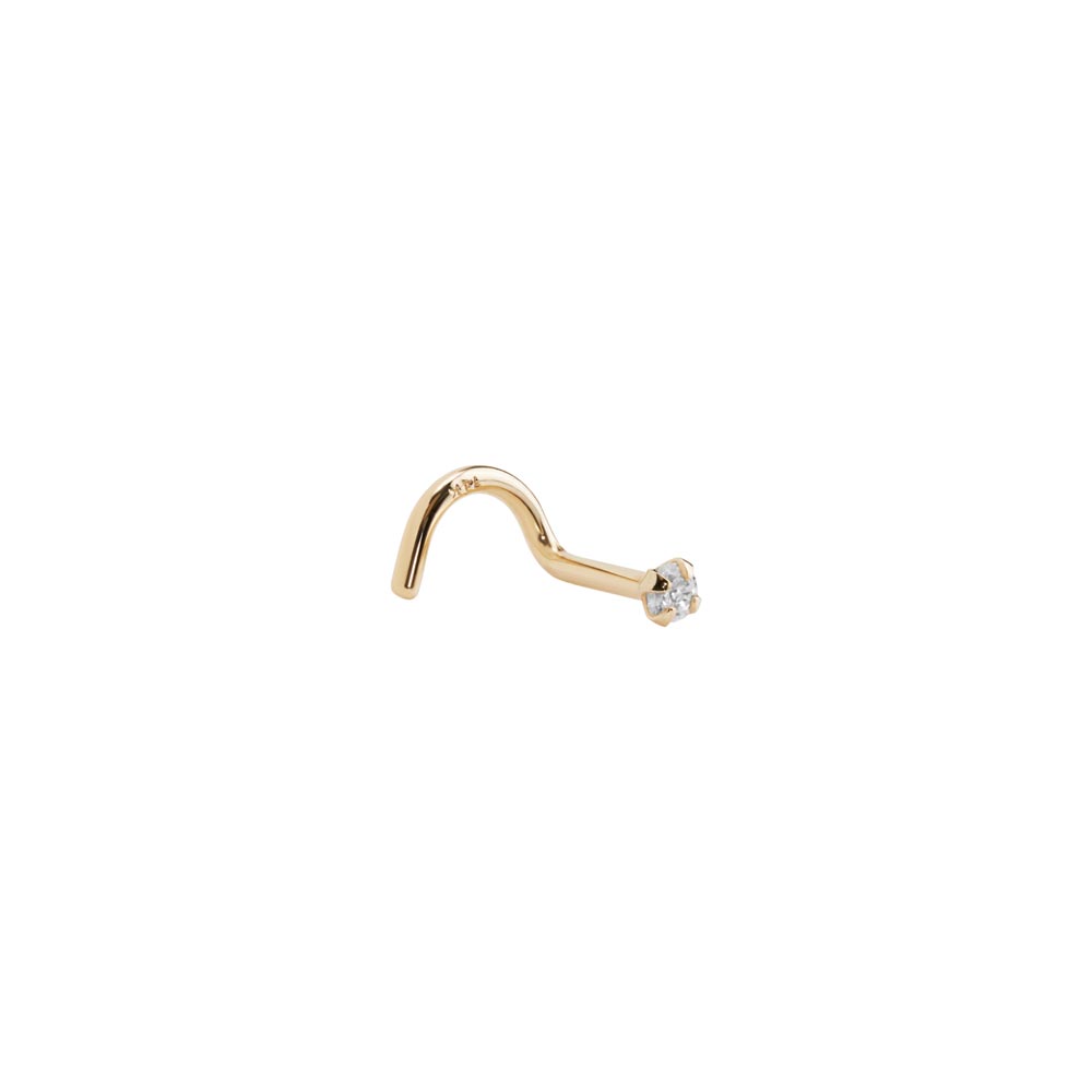 Tilum 18g Yellow Gold 2mm Crystal Jewel Nose Screw — Left Bend