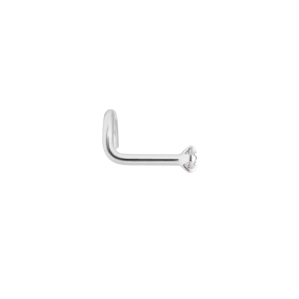 Tilum 18g White Gold Crystal Jewel Nose Screw — Left Bend