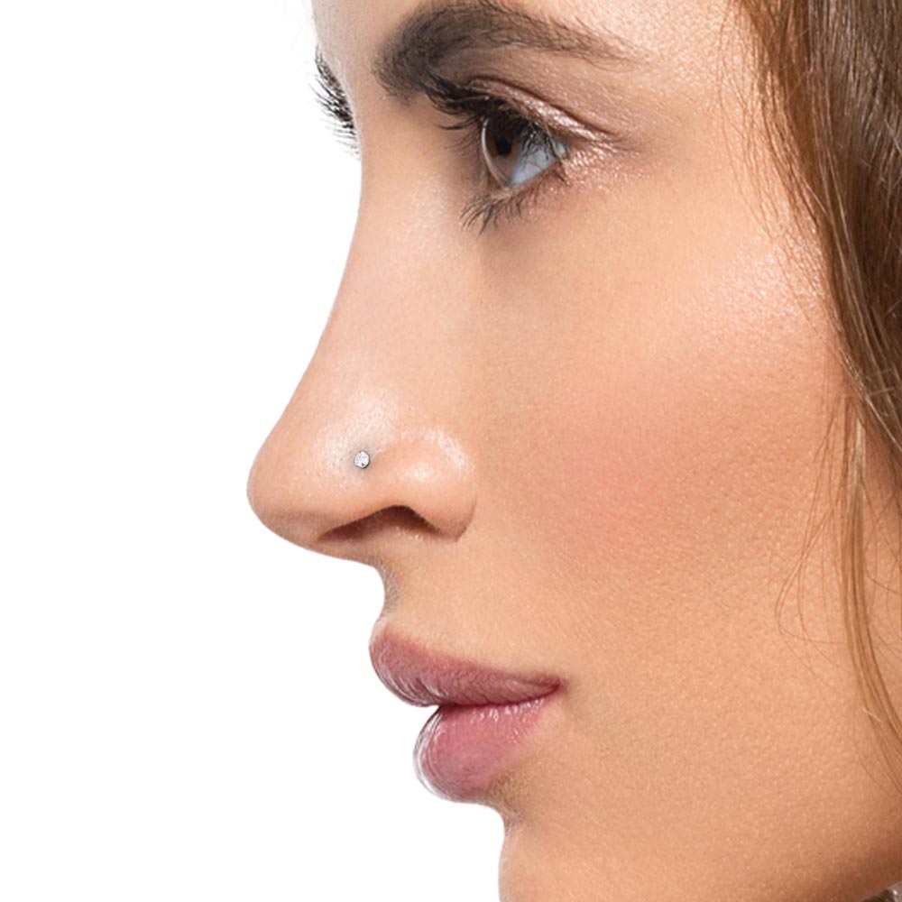 Tilum 18g White Gold Crystal Jewel Nose Screw — Left Bend