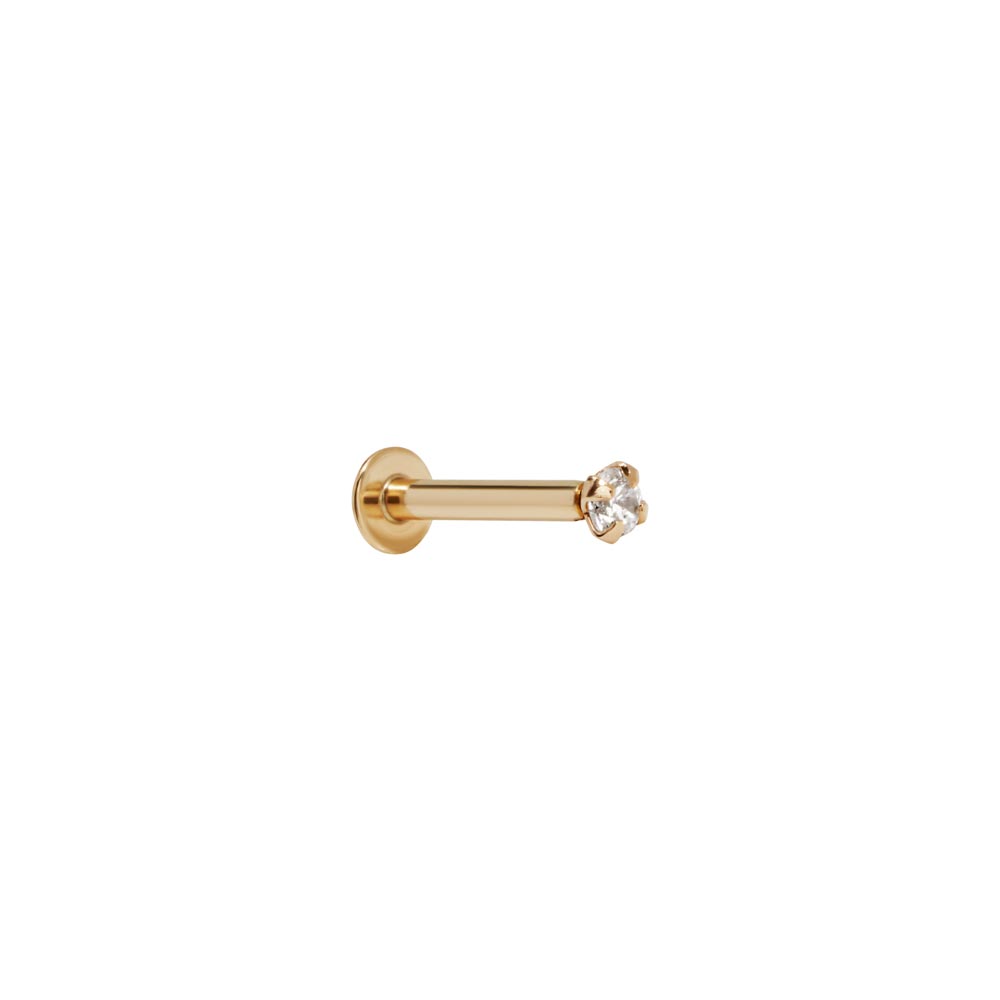 16g Crystal and Yellow Gold Push Pop Threadless Labret Jewelry