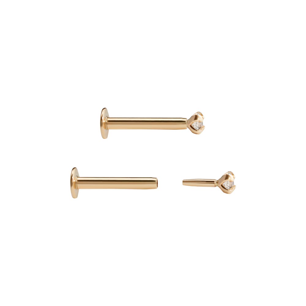 16g Crystal and Yellow Gold Push Pop Threadless Labret Jewelry - Front View