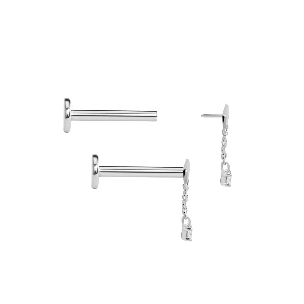 Tilum Simple Chain and Bar 14kt White Gold Threadless Top — Price Per 1