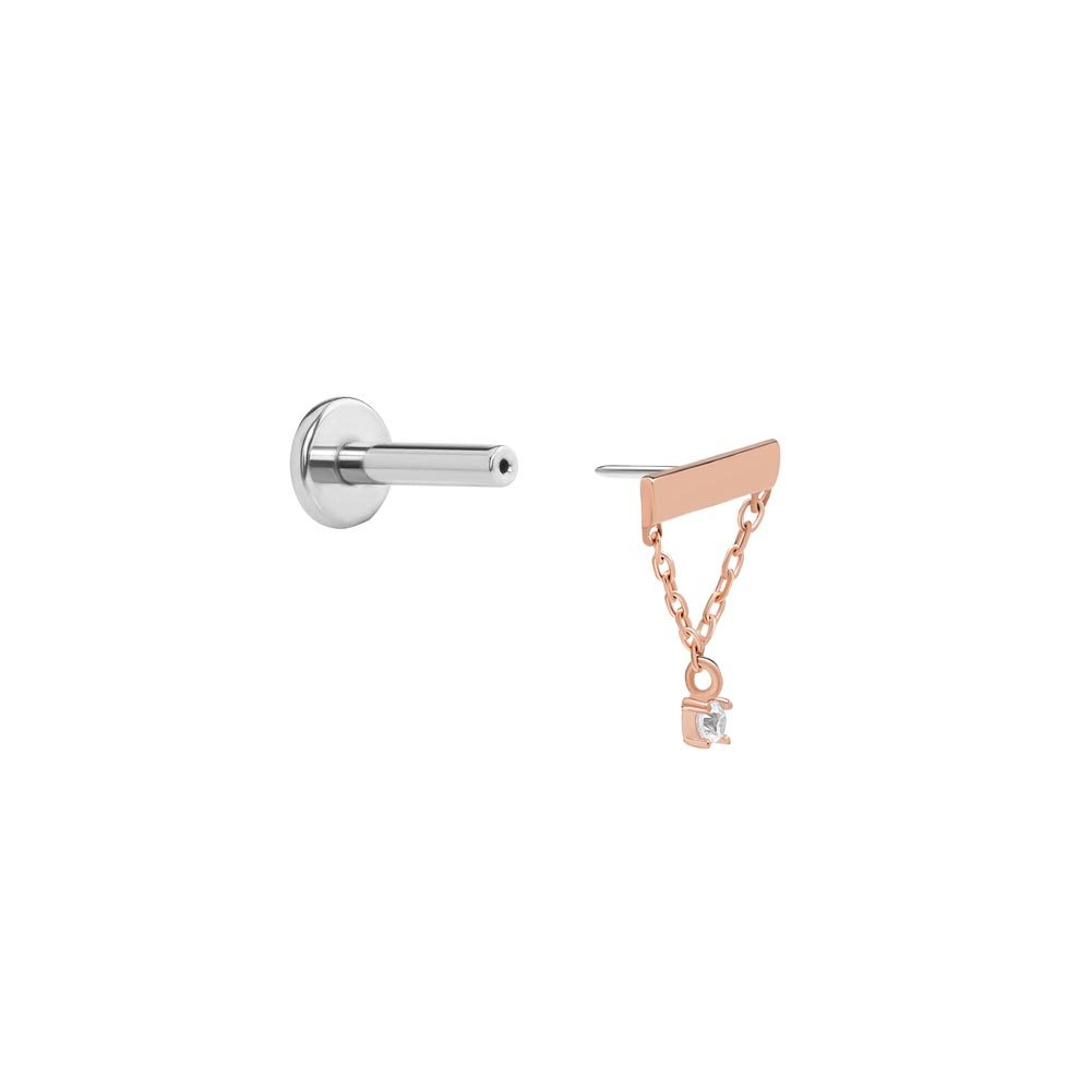 Tilum Simple Chain and Bar 14kt Rose Gold Threadless Top — Price Per 1