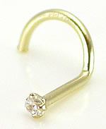 Tilum 20g 14kt Yellow Gold Nose Screw with 1.5mm Crystal Jewel - Right Bend